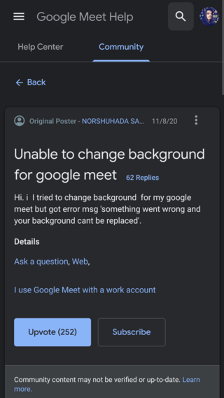 can't change google meet background