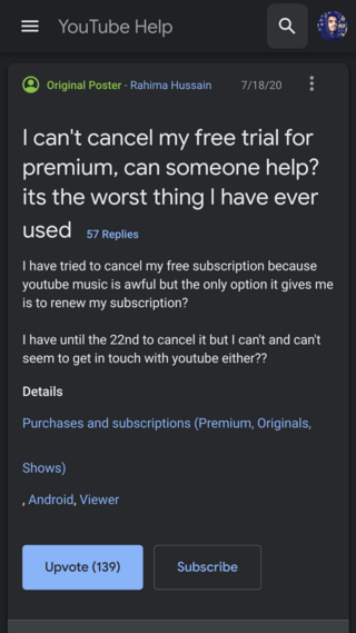 youtube premium cancel free trial