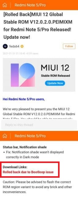Redmi-Note-5-MIUI-12-update-rolled-back