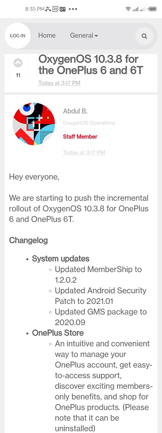 oneplus 6 oxygenos 10.3.8