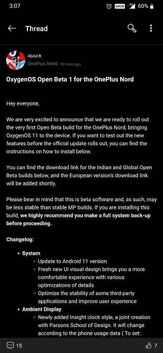 open beta 1 oxygenos 11 oneplus nord