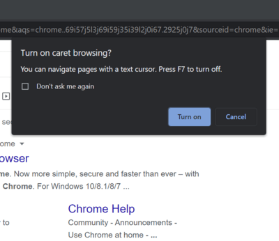 Google Chrome won't let users disable caret browsing key binding 'F7'