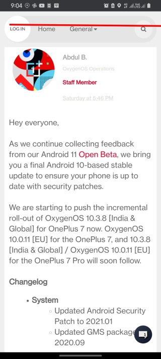 oneplus 7 final android 10 update