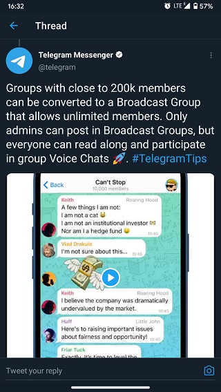 Telegram-Broadcast-Groups-unlimited-members-tweet