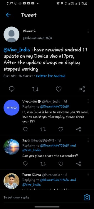 always on display not working vivo v17 pro android 11