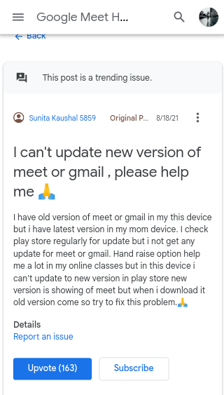 can't update new version of google meet or gmail form play store