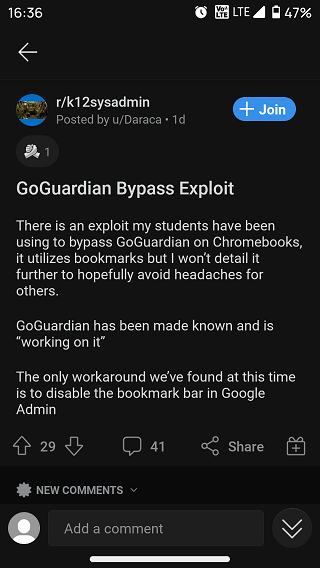 GoGuardian-bypass-exploit-Reddit-report