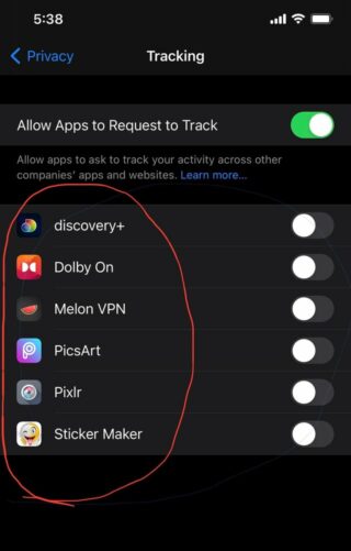 allow tracking apps