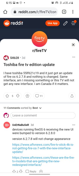 fire tv smart tv no new update