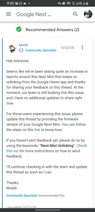 nest issue acknowledged