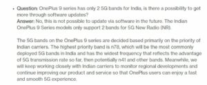 no 5g bands for indian oneplus 9