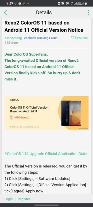 oppo reno2 android 11 stable release statement