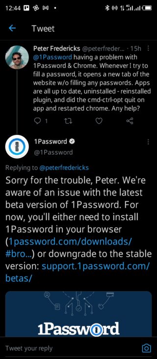 1password new tab no filled password issue