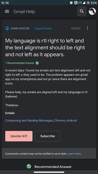Gmail-app-right-to-left-text-alignment-language-issue