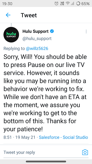 Hulu-Live-TV-not-pausing-issue-acknowledgement