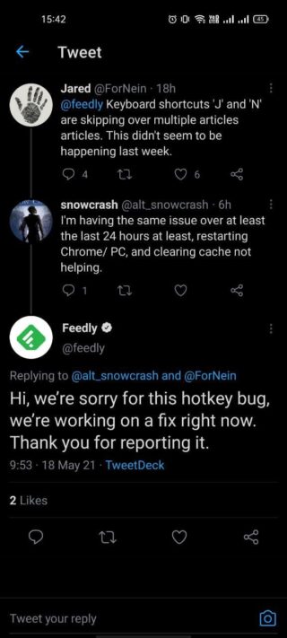 feedly-shortcuts-not-working