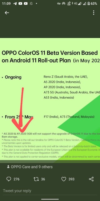 oppo a9 2020 no android 11 update