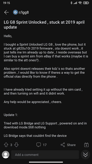 LG-G8-ThinQ-unlocked-Sprint-stuck-on-April-2019-patch