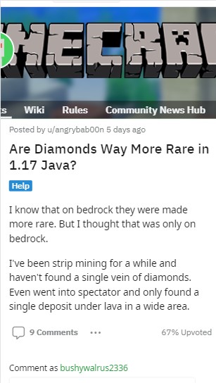 diamonds rare in 1.17