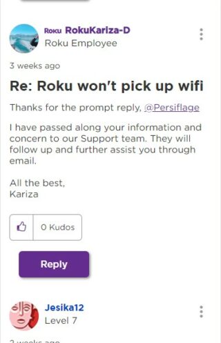 roku wifi issue fowarded to support team