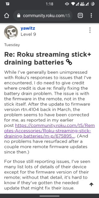 Roku remote battery drain