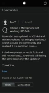 Microphone not working for Apple iPhone 7 users after the iOS 14.6 update