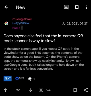 Google Pixel QR code scanning slow