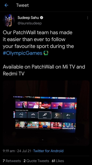 PatchWall OS dedicated Olympics games section