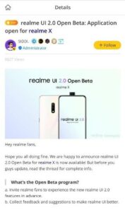 Reame UI 2.0 open beta for Realme X