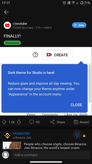 youtube studio dark mode