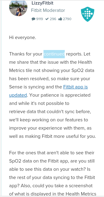 fitbit moderator spo2 issue fixed