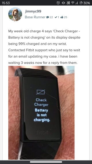 Crónica superficial no se dio cuenta Fitbit Charge 4 check charger battery is not charging error workaround