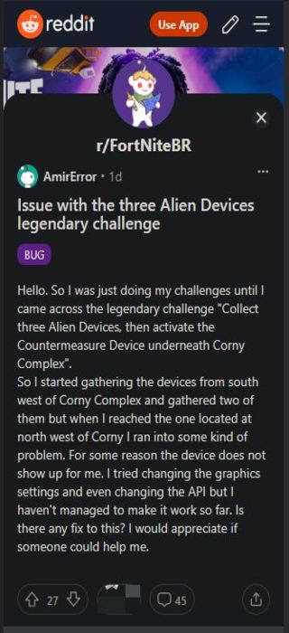 Fortnite-unable-to-collect-3-alien-devices-challenge-issue