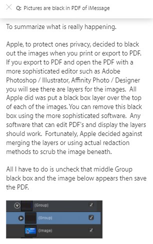 iMessage photos blacked out when you print or export to PDF?