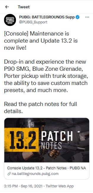 update 13.2 patches for pubg is live