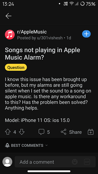 Alarm not working with lossless audio even in iOS 15 RC