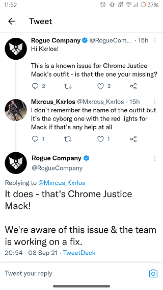 Rogue-Company-Chrome-Justice-Mack-skin-issue-acknowledgement