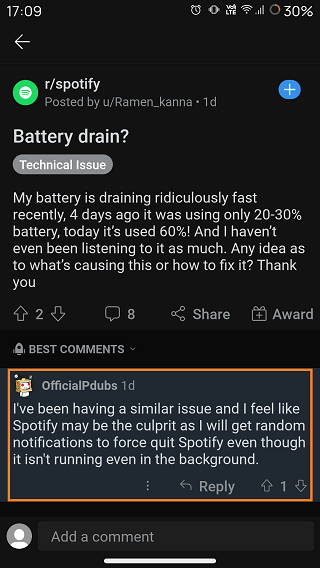 Spotify-draining-battery-even-when-app-is-not-in-use