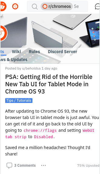 chrome os 93 new tab ui tablet mode