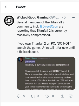 titanfall 2 compromised tweet