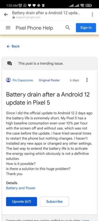 Google-Pixel-unusual-battery-drain-Android-12-update-1