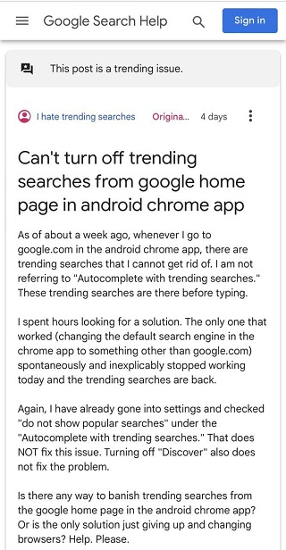 Google app trending search issue