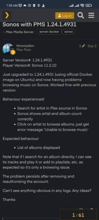 gebed Trots vliegtuig Sonos allegedly working to fix Plex issue with 'Unable to browse music'