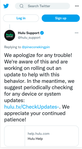 hulu live content crash on roku acknowledgement