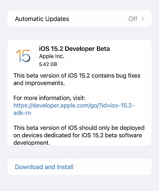 ios 15.2 developer beta 1