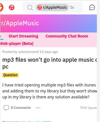 mp3 wont go to apple music