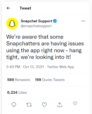 snapchat outage acknowledged