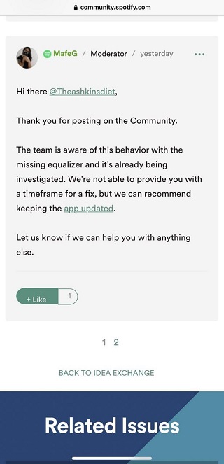 Spotify missing equalizer settings issue in Android app under investigation