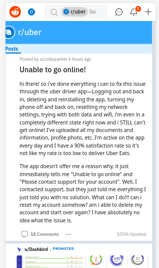 unable to go online uber