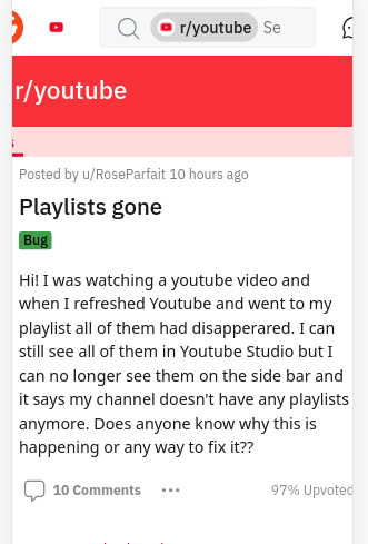 youtube playlists dissapeared